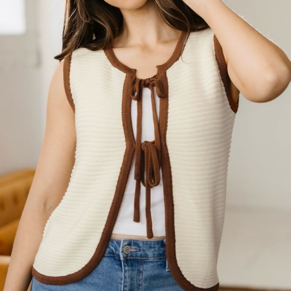 Women's Cream and Brown Sweater Vest